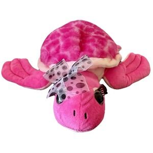 PETTING ZOO Turtle Lash'z Pink‎ Plushy with Bow Stuffed Animal Toy 13"